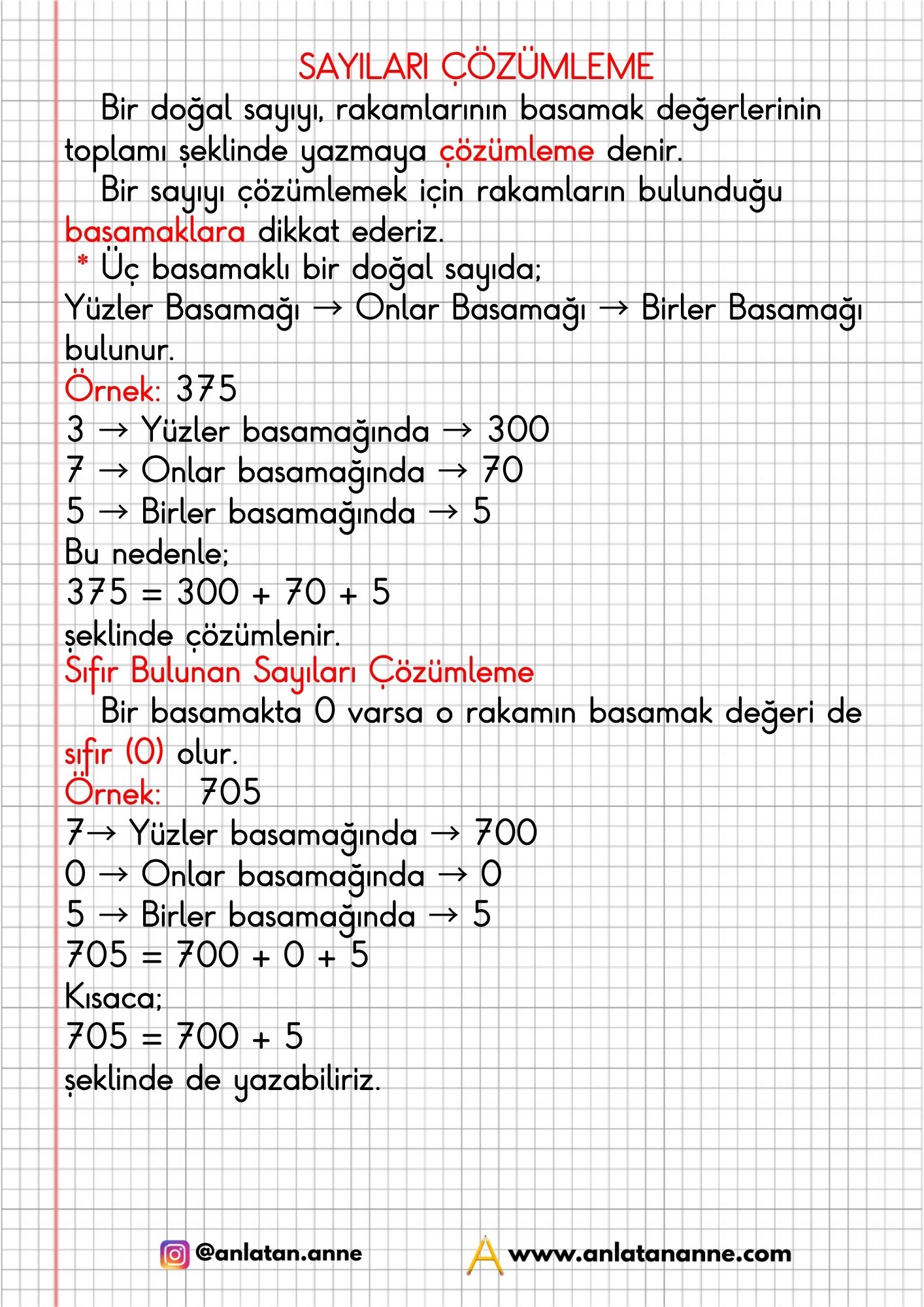 3. sınıf sayıları çözümleme defter notu