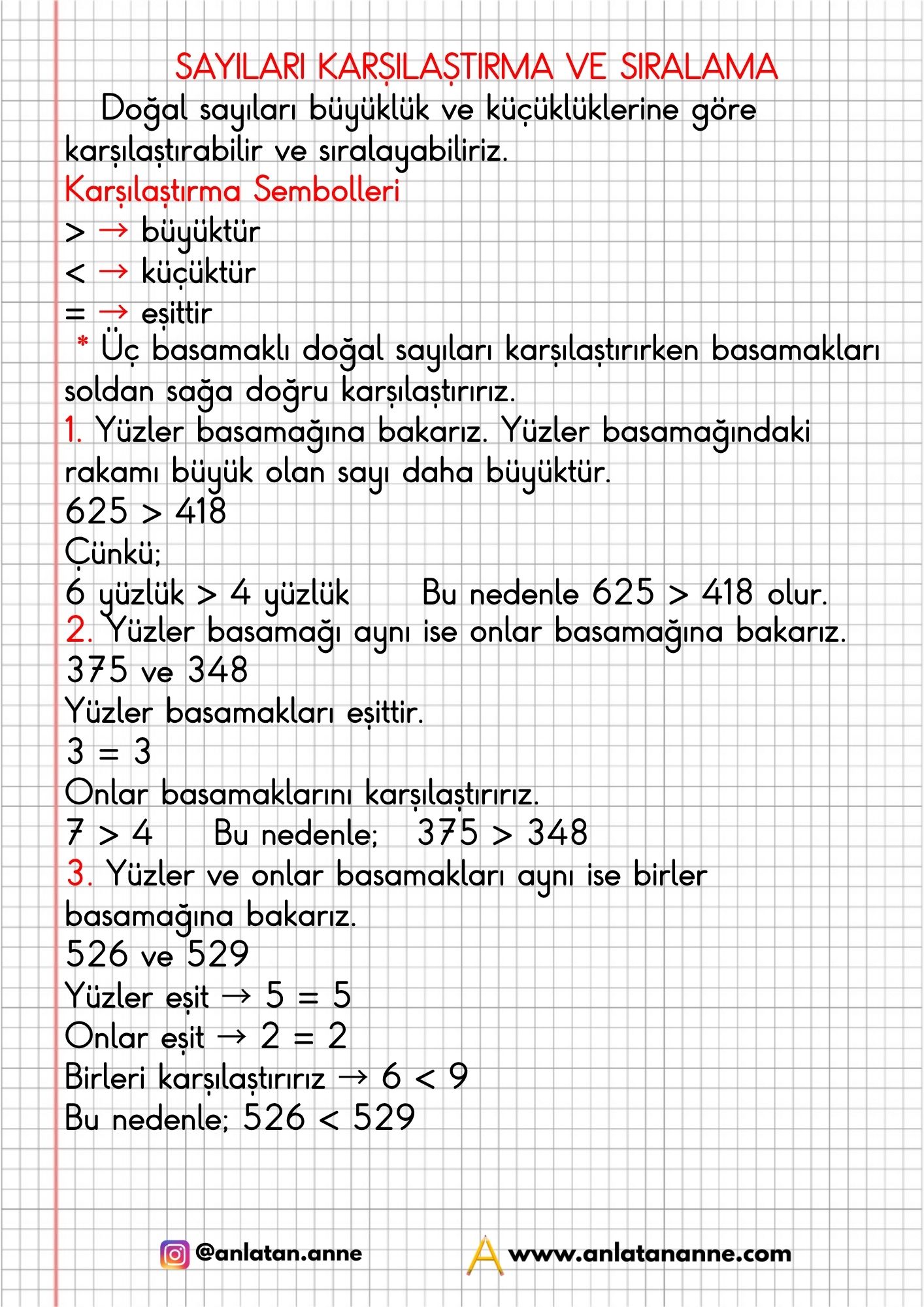 3. sınıf sayıları karşılaştırma ve sıralama defter notu