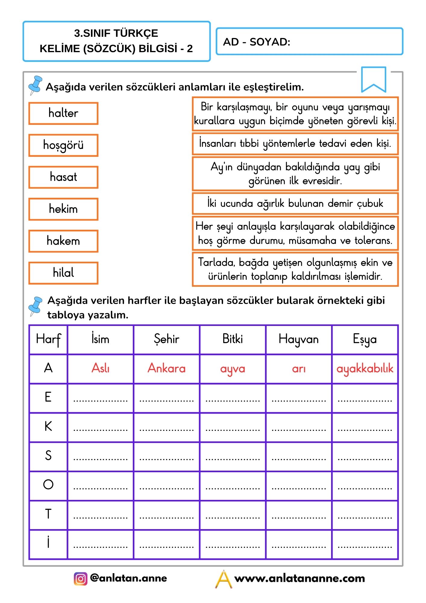 3. sınıf kelime bilgisi