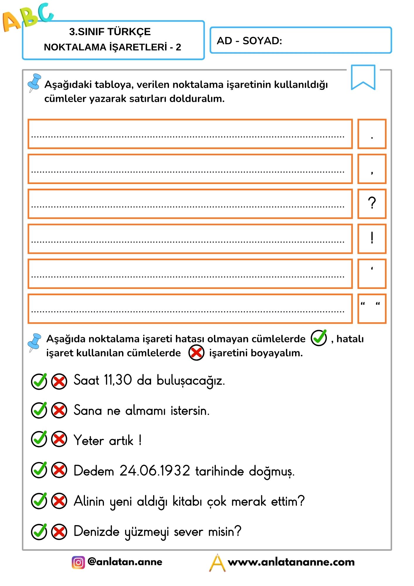 3. sınıf noktalama işaretleri
