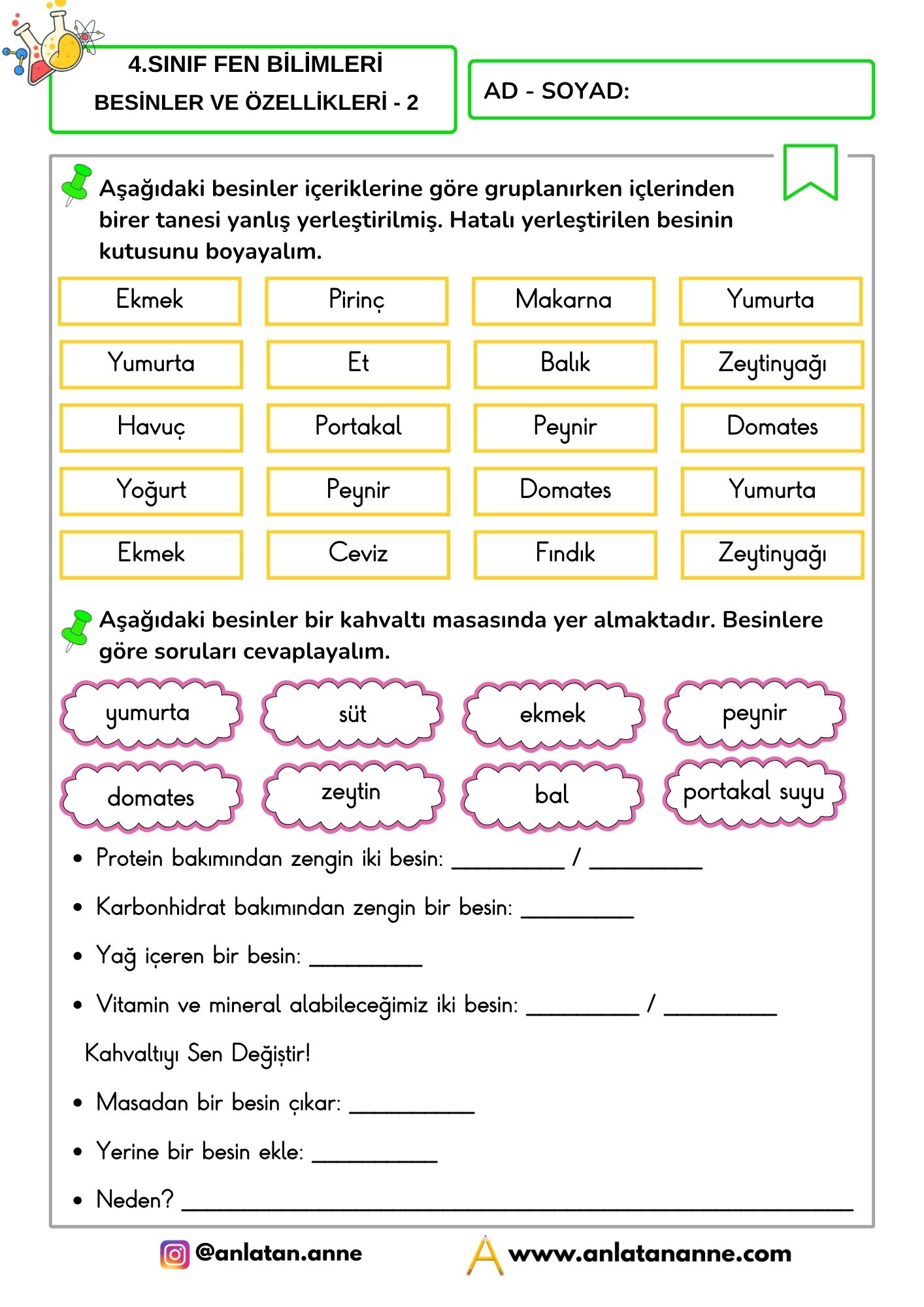 4. sınıf besinler ve özellikleri