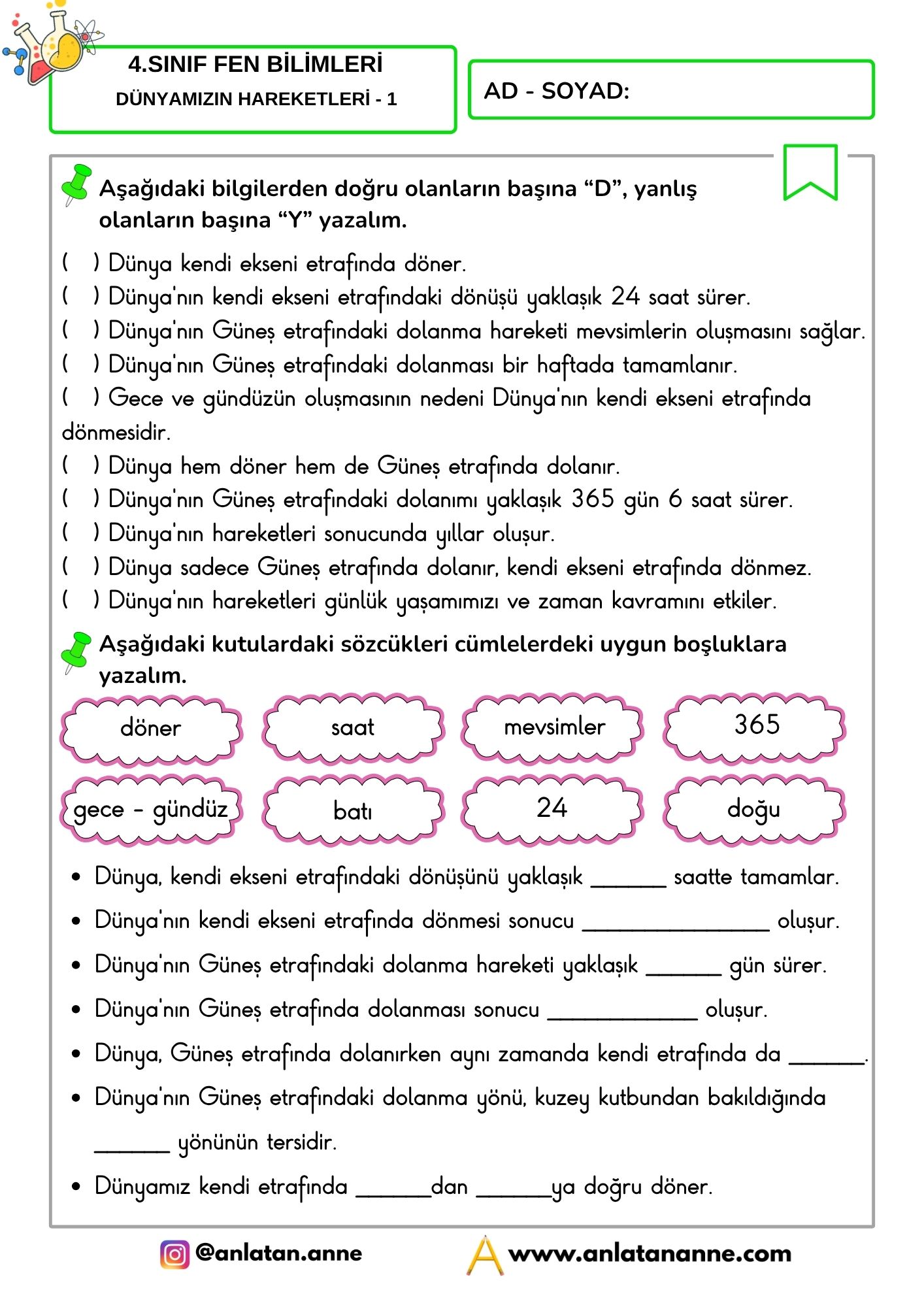 4. sınıf dünyamızın hareketleri