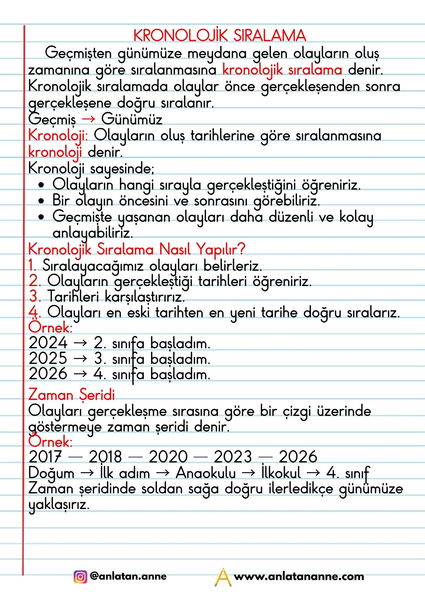 4. sınıf kronolojik sıralama defter notu