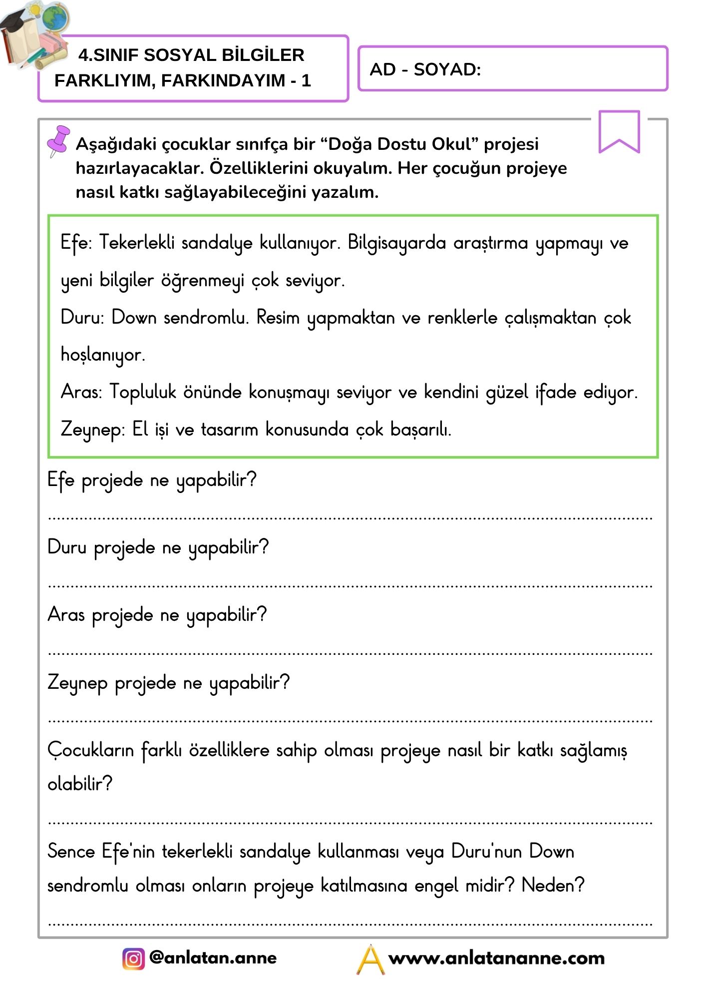 4. sınıf farklıyım, farkındayım