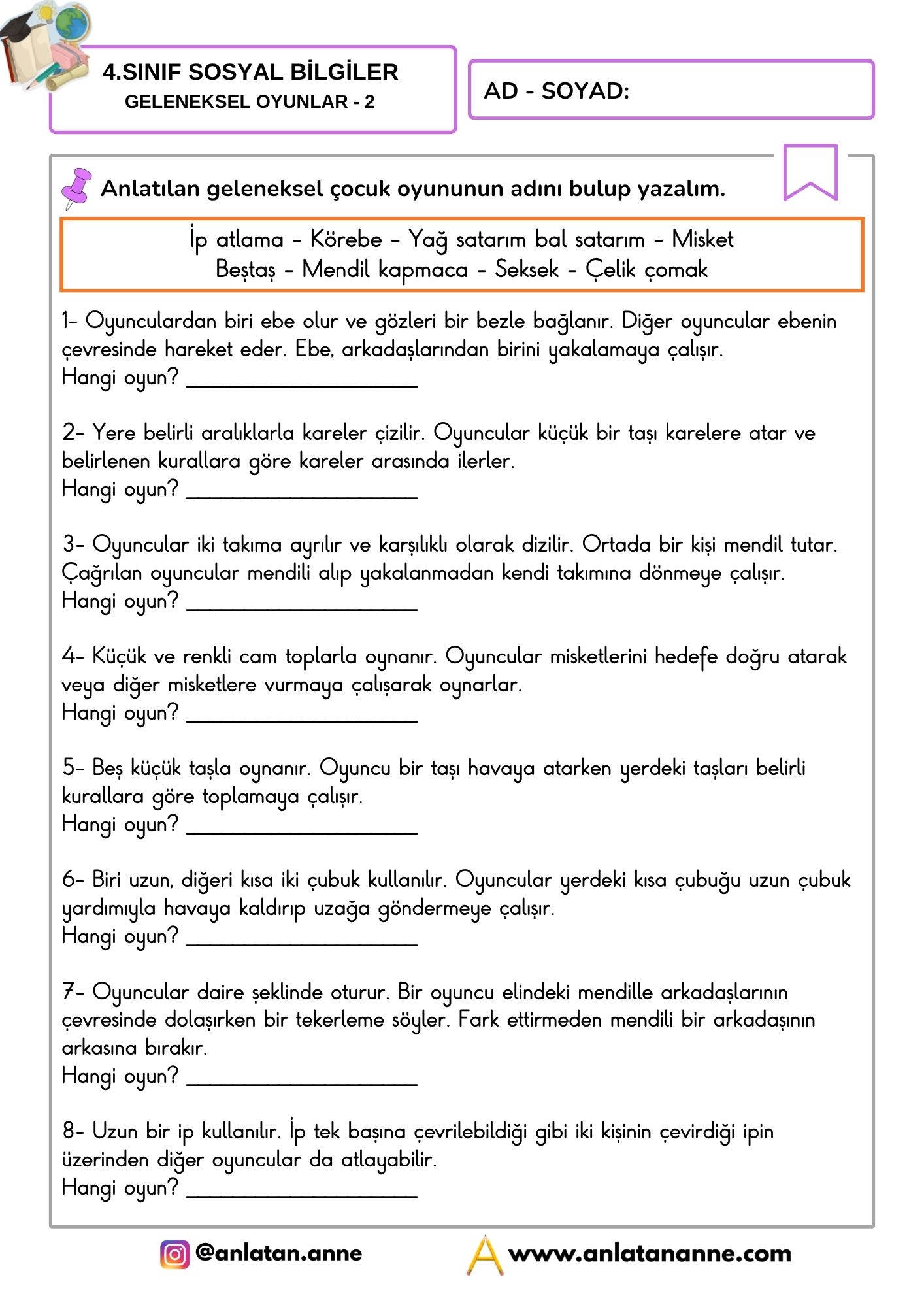 4. sınıf geleneksel oyunlar