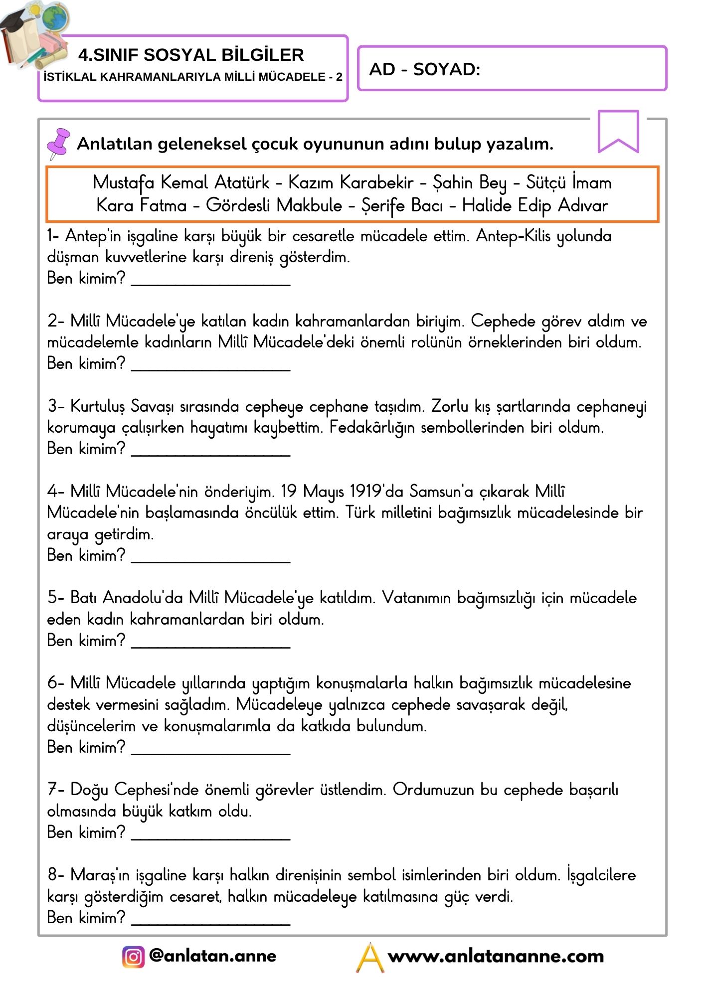 4. sınıf istiklal kahramanlarıyla milli mücadele