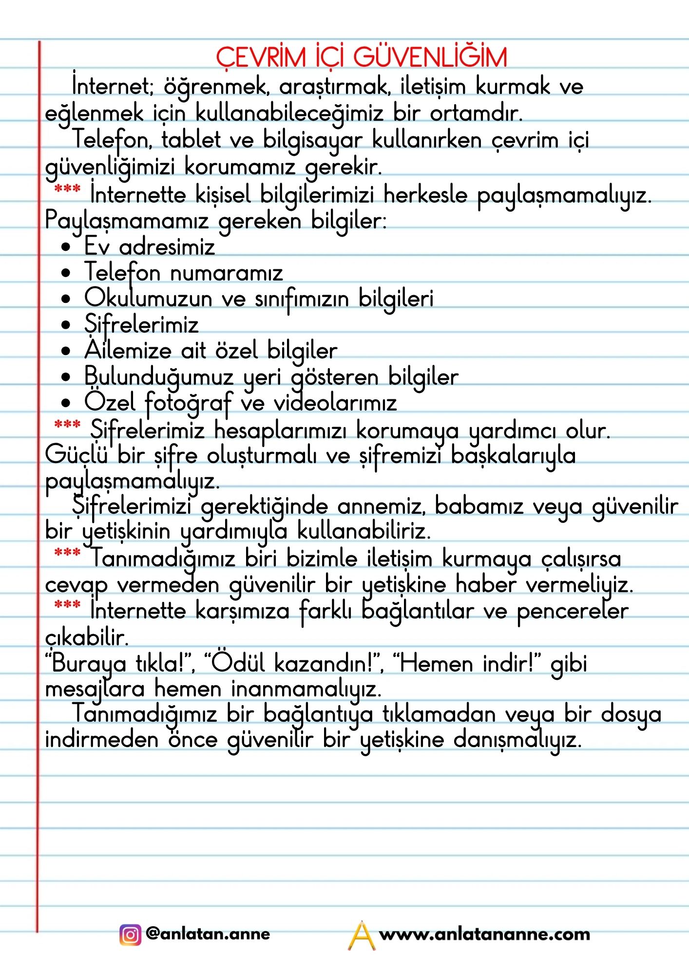 2. sınıf çevrim içi güvenliğim defter notu