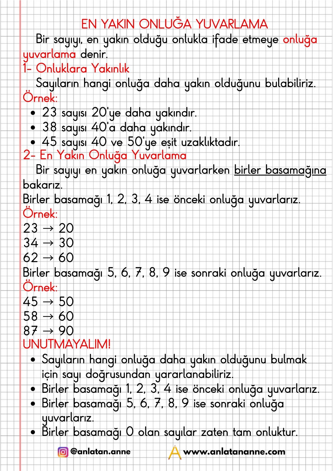 2. sınıf en yakın onluğa yuvarlama defter notu
