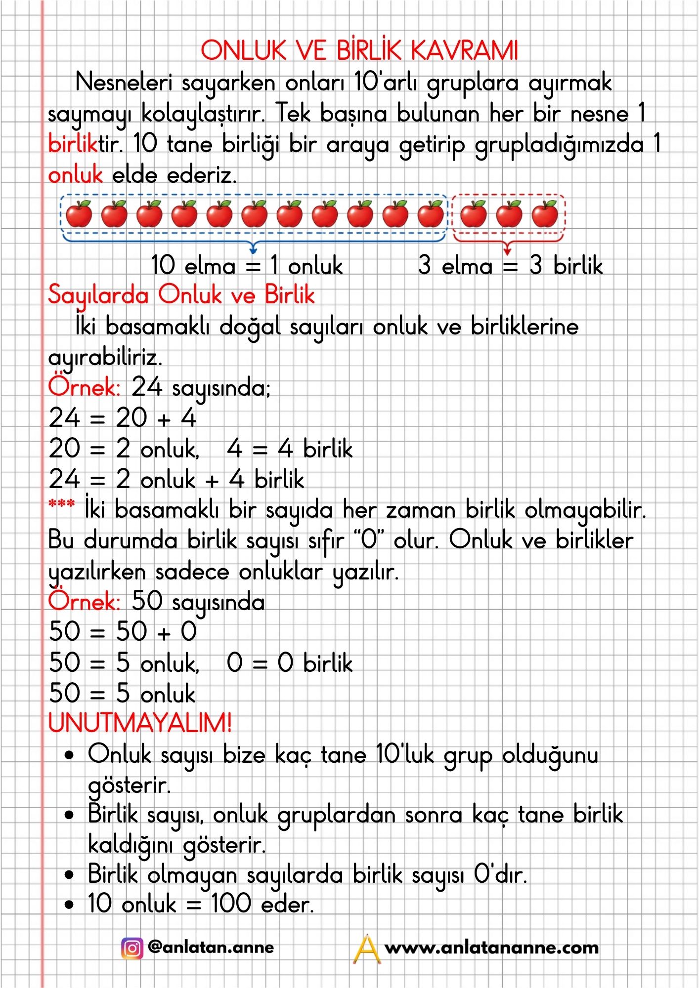 2. sınıf onluk birlik defter notu
