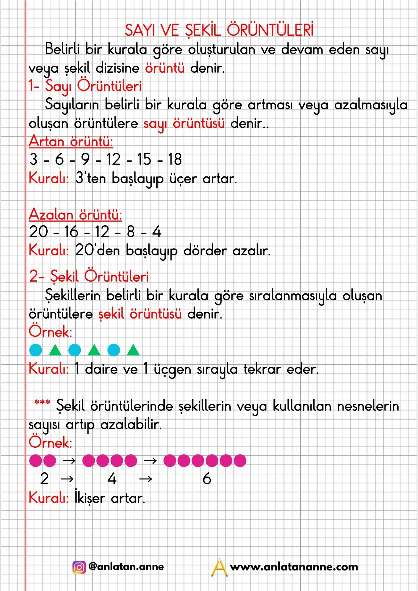 2. sınıf sayı ve şekil örüntüleri defter notu