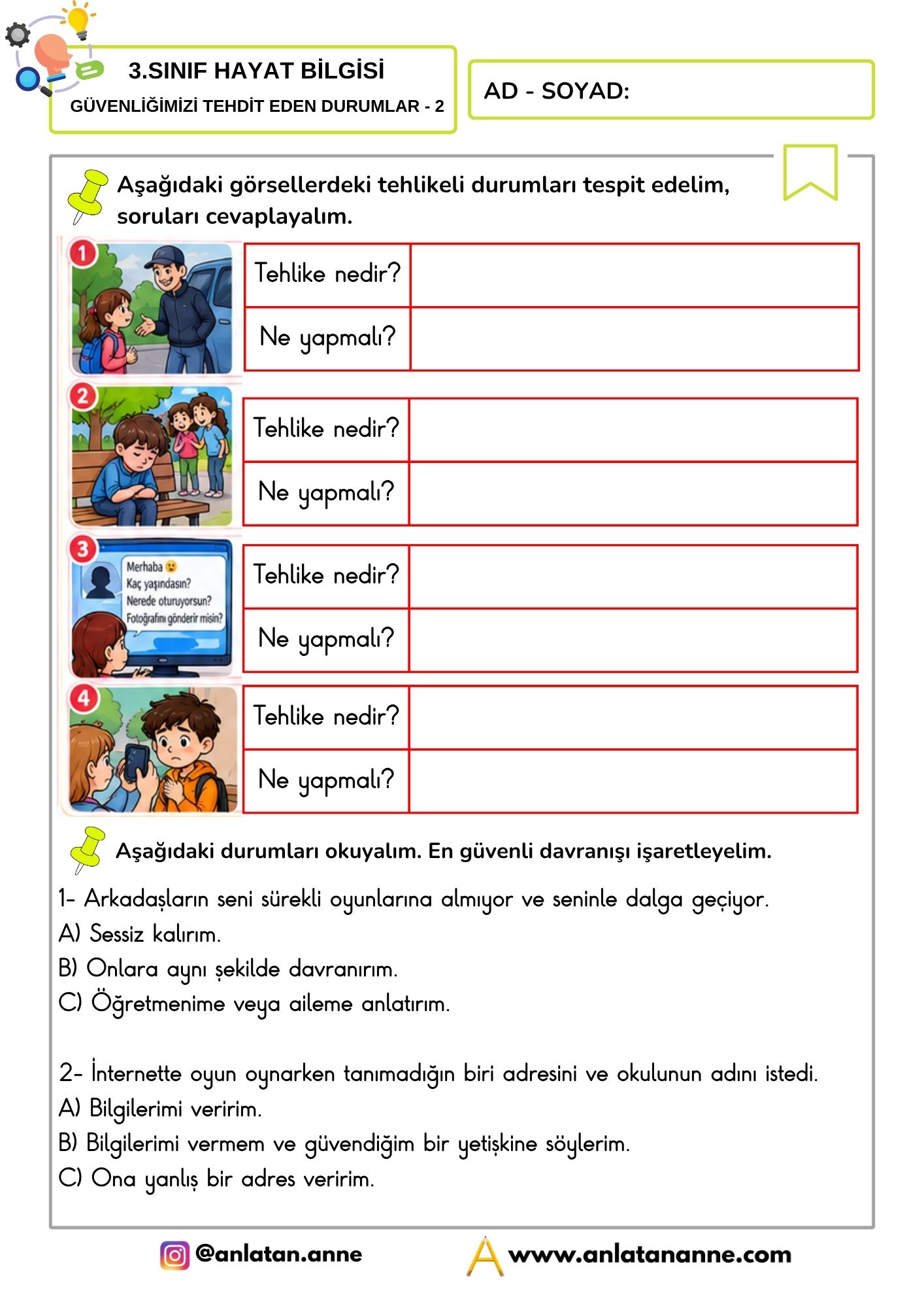 3. sınıf güvenliğimizi tehdit eden durumlar etkinliği