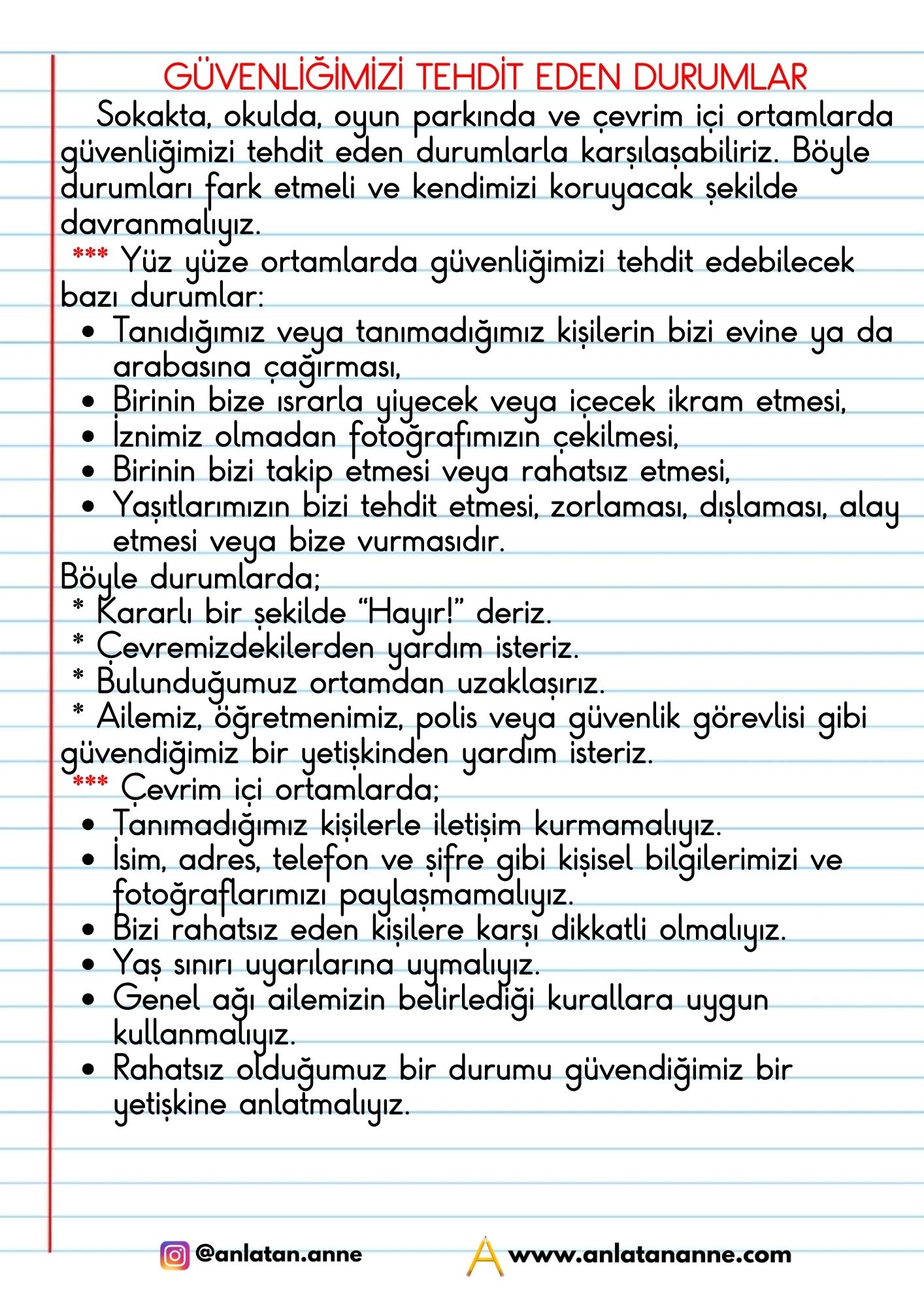 3. sınıf güvenliğimizi tehdit eden durumlar defter notu
