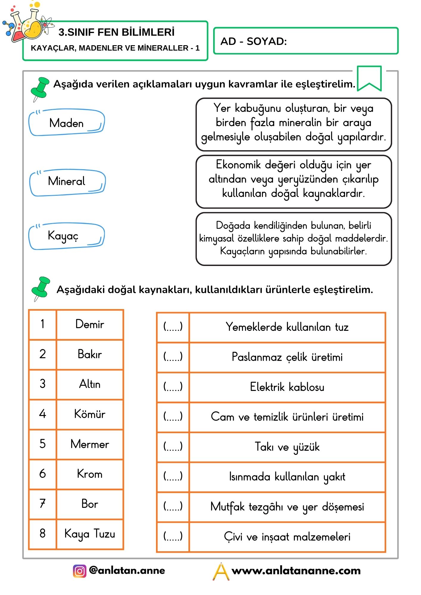 3. sınıf kayaçlar madenler ve mineraller