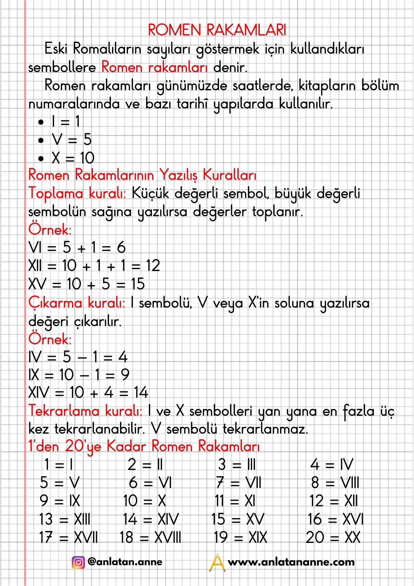 3. sınıf romen rakamları defter notu