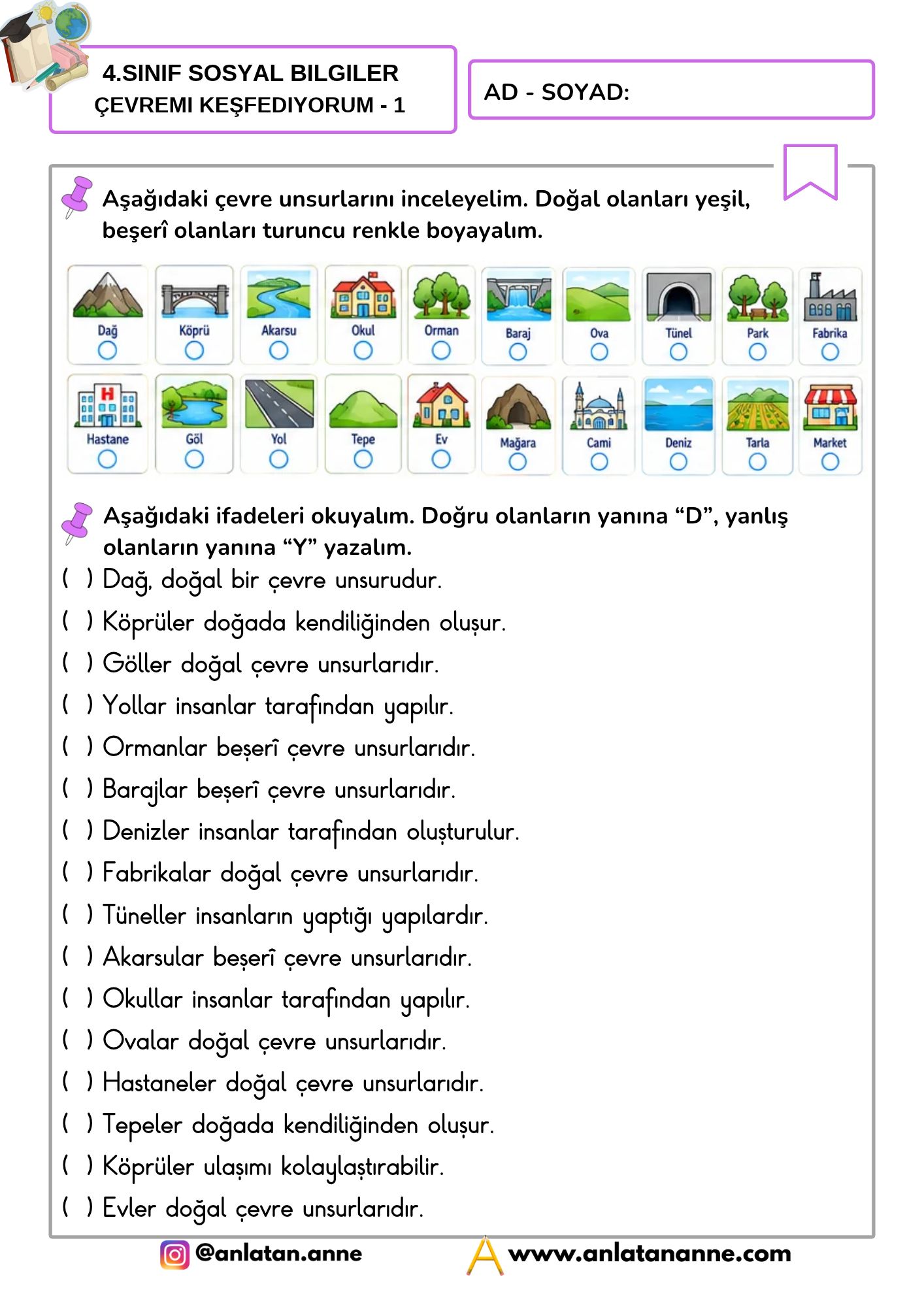 4. sınıf çevremi keşfediyorum etkinliği