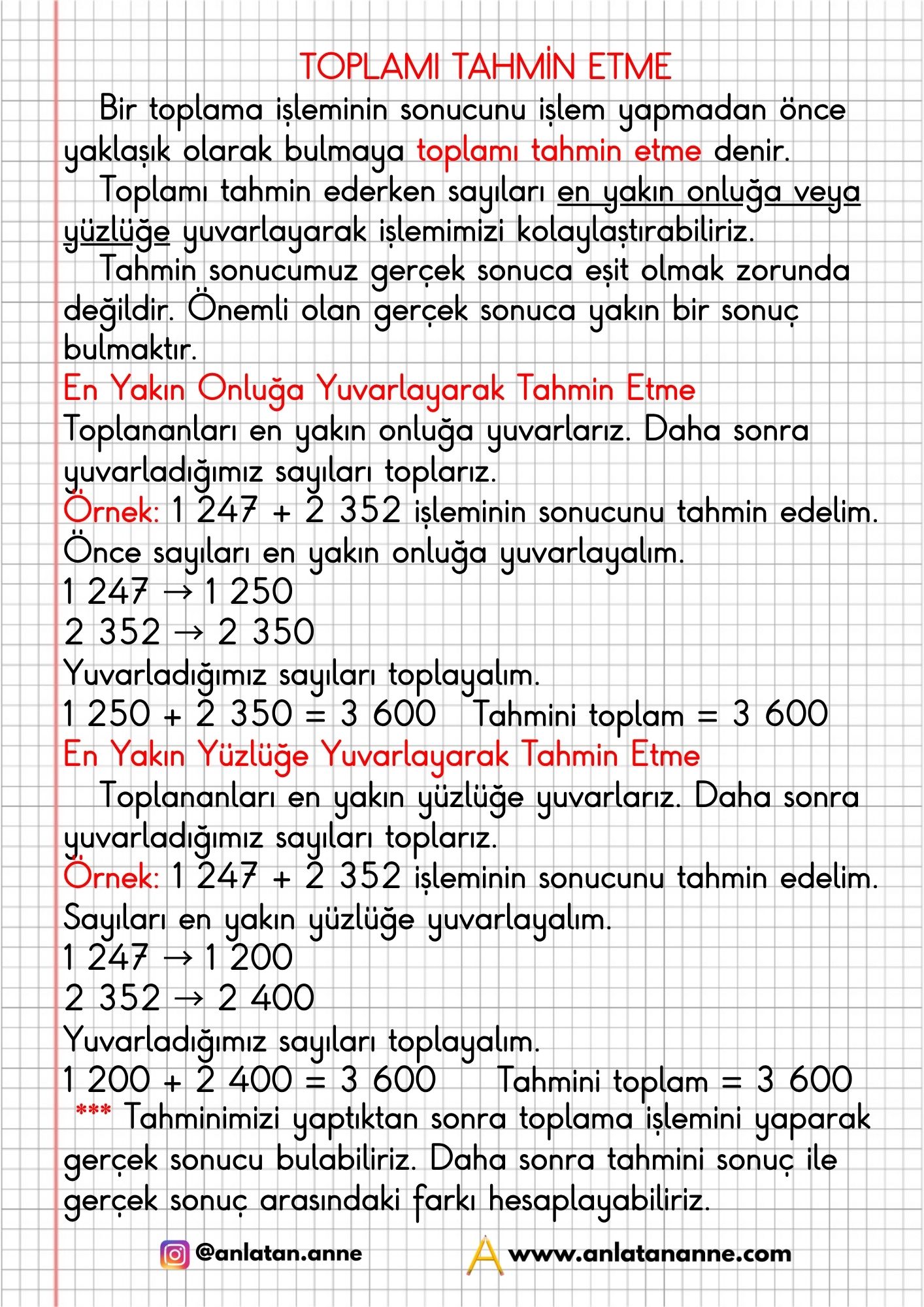 4. sınıf toplama işleminde sonucu tahmin etme